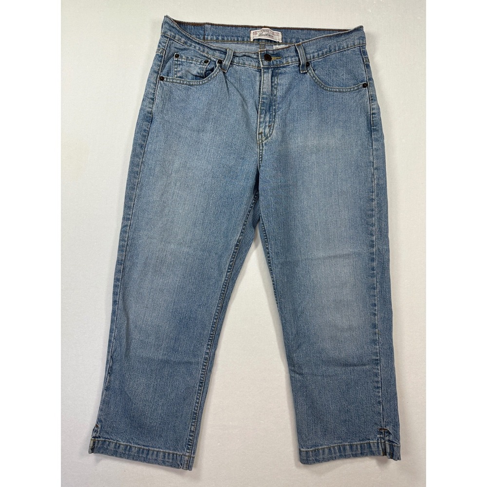 Vtg Levi Strauss Signature Crop‎ Jeans 14 Blue Light Wash Stretch Side Slit Y2K